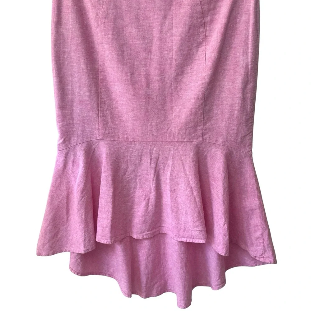 Y2K 7th Avenue Linen Blend Pink Hi Low Ruffle Trim Skirt Summer Event Feminine 4